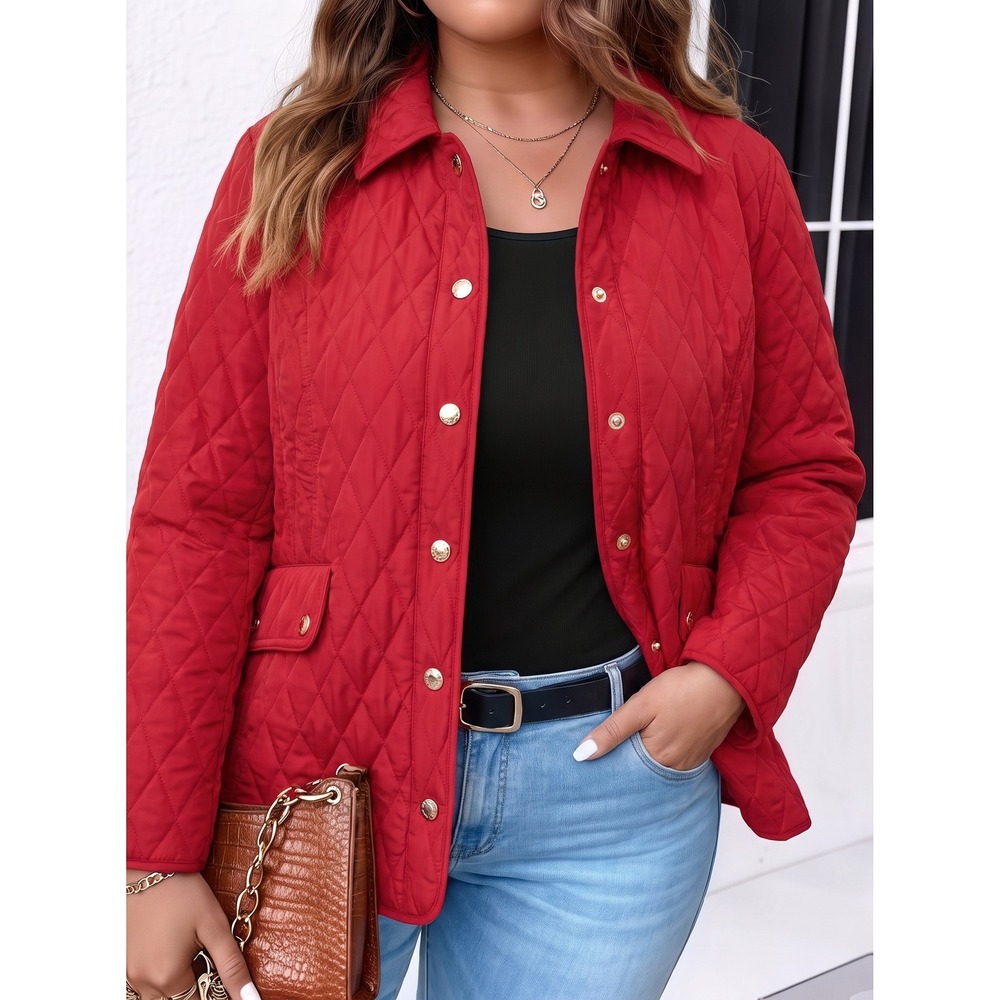 Chico's Quilted Jacket Diamond Pattern Red Size 2 12/14 NWT Classic Barn Style
